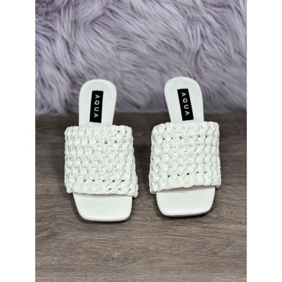 Aqua Women's Padded Woven Katy Square Toe Slip On Heels - White 6M - Picture 2 of 6